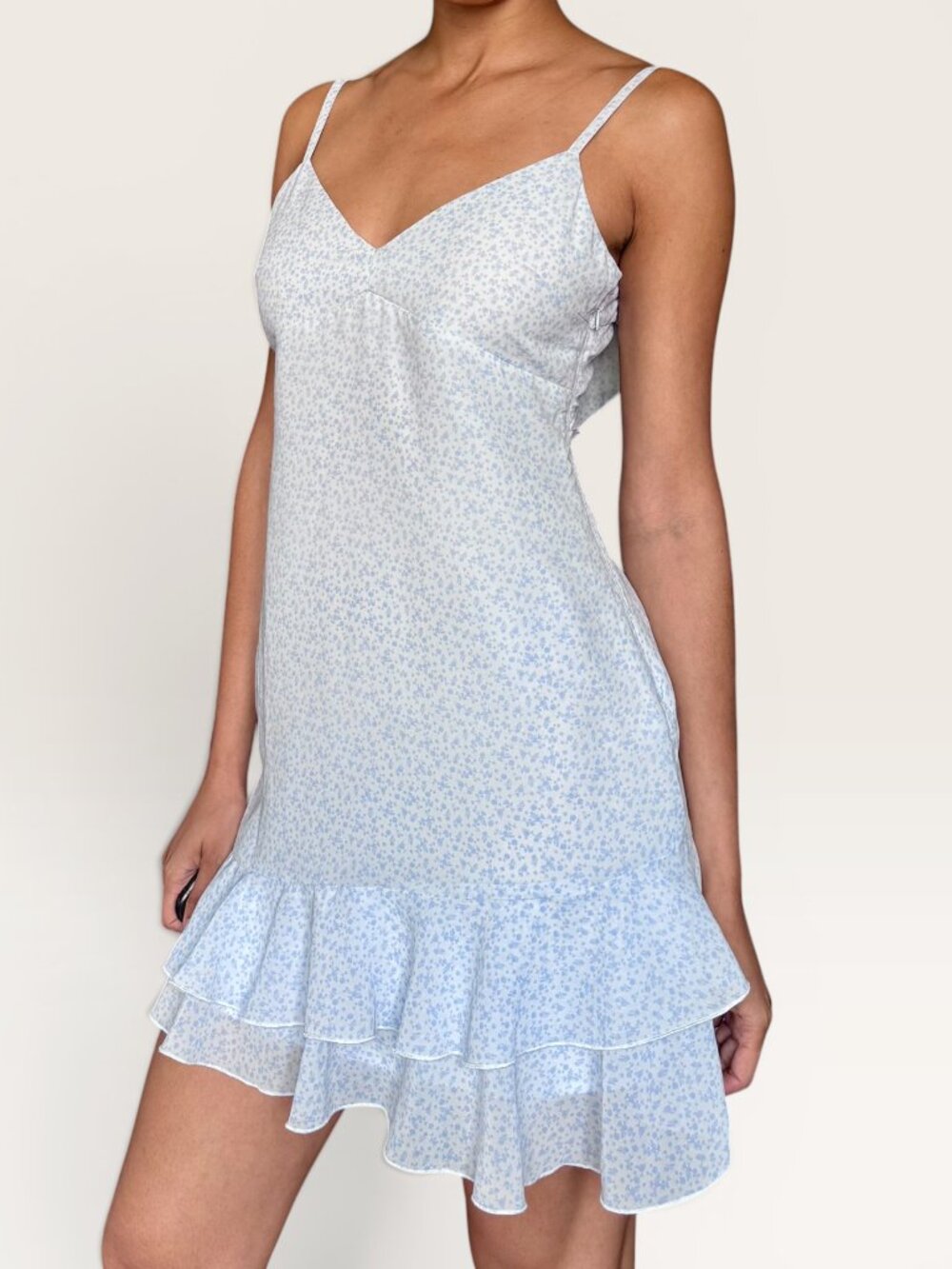 Hollister Light Blue Floral Mini Dress Small Open Back Cottagecore Coquette